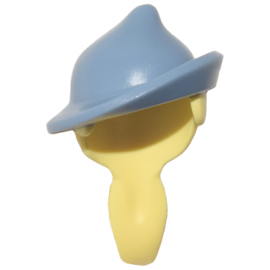 bright light yellow minifigure hair combo hair with hat long ponytail with molded sand blue tilted hat with brim pattern