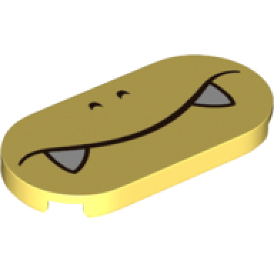 bright light yellow tile round 2 x 4 oval with black nostrils and closed mouth frown with white fangs pattern super mario boom boom lower face
