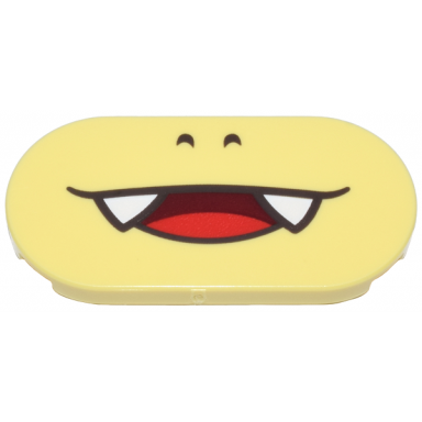 bright light yellow tile round 2 x 4 oval with black nostrils and open mouth smile with white fangs and red tongue pattern super mario pom pom lower face