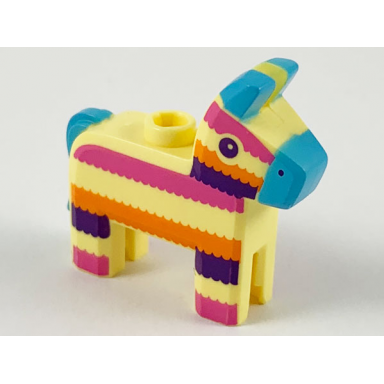 bright light yellow minifigure utensil piñata horse with medium azure ears nose and tail dark pink orange and dark purple stripes pattern