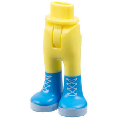 bright light yellow mini doll hips and trousers with back pockets with molded dark azure lower legs boots and printed white laces pattern - thin hinge
