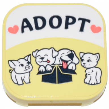 bright light yellow tile modified 4 x 4 with rounded corners and 4 feet with pets coral hearts and black adopt pattern sticker - set 42615