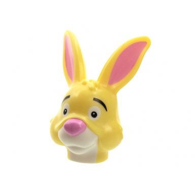 bright light yellow minifigure head modified rabbit with pointed ears with bright pink auricles and nose and white muzzle pattern