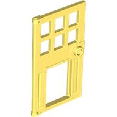 bright light yellow door 1 x 4 x 6 with 6 panes stud handle and hole for pet flap