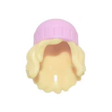 mini doll hair combo hair with hat long wavy with molded bright pink beanie pattern