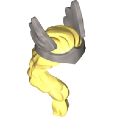 bright light yellow minifigure hair female long braid over right shoulder with molded flat silver winged tiara pattern