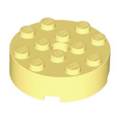 bright light yellow brick round 4 x 4 with hole