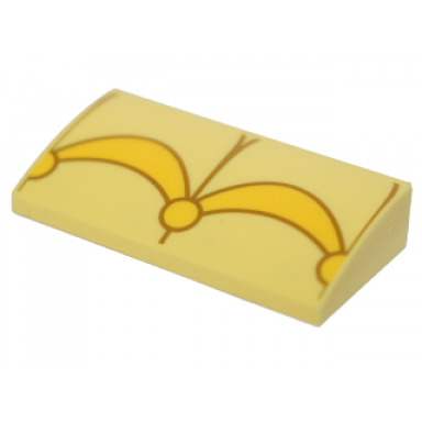 bright light yellow slope curved 2 x 4 x 2 3 with bottom tubes with yellow arches and circle pattern