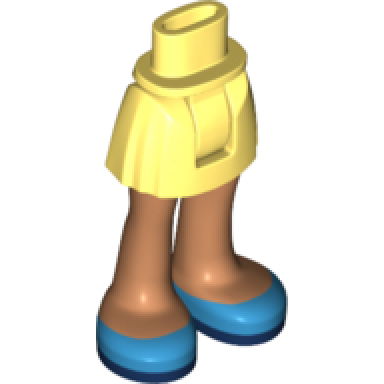 bright light yellow mini doll hips and skirt nougat legs and dark azure open top shoes with dark blue soles pattern - thick hinge
