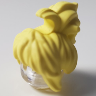 bright light yellow minifigure hair female messy with swept-up ponytail side bangs and clip