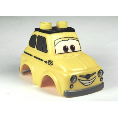 bright light yellow duplo car body 2 top studs compact with cars luigi pattern