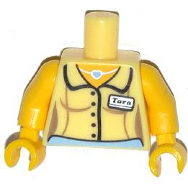 bright light yellow torso female blouse with tara name tag and heart necklace pattern yellow arms yellow hands