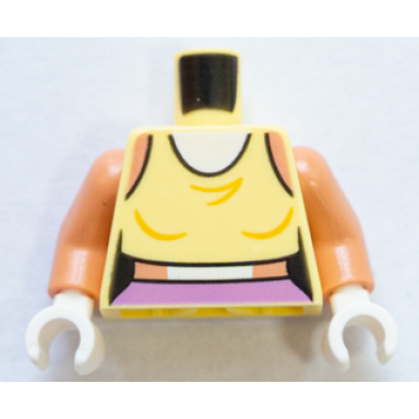 bright light yellow torso female outline blouse belt tail and medium lavender shorts pattern nougat arms white hands