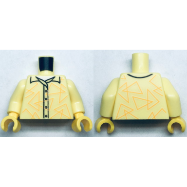 bright light yellow torso button up shirt with bright light orange triangles and white undershirt pattern bright light yellow arms yellow hands