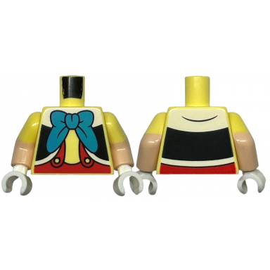 bright light yellow torso black and white vest dark azure bow red pants with suspenders pattern light nougat arms with molded bright light yellow sleeves pattern white hands
