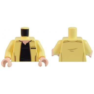 bright light yellow torso sw ceremonial jacket with dark tan trim over black v-neck shirt light nougat neck pattern bright light yellow arms light nougat hands