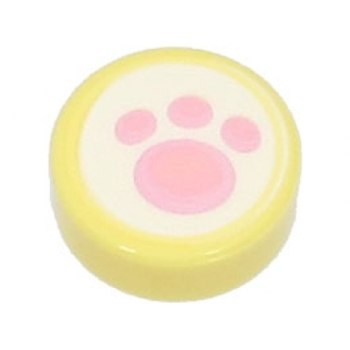 bright light yellow tile round 1 x 1 with bright pink paw print on white background pattern