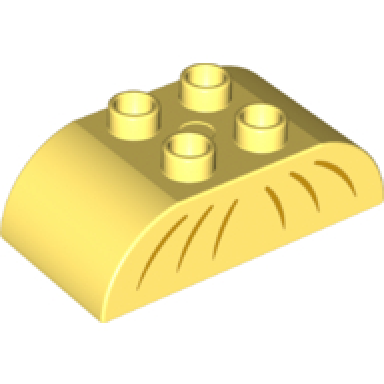 bright light yellow duplo brick 2 x 4 slope curved double with bright light orange curved lines pattern on both sides