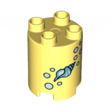 bright light yellow duplo brick round 2 x 2 x 2 with shell and bubbles pattern