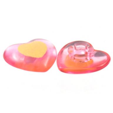 trans-pink clikits icon heart 2 x 2 small with pin polished with bright light yellow heart pattern