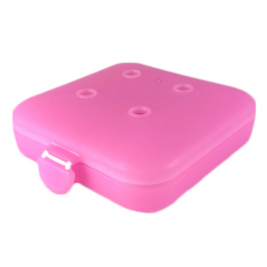 trans-pink clikits container square box with 4 holes - hinged