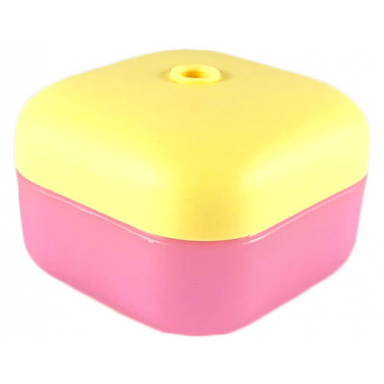 trans-pink clikits container square box with hole with bright light yellow lid 51462 51285