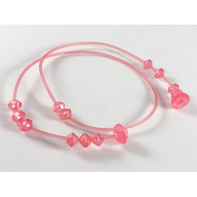 trans-pink clikits cord jelly string 384mm with 2 same color caps top attachment with frosted trans-pink beads