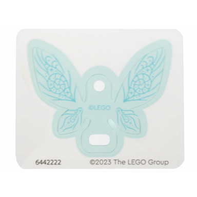 plastic wings butterfly fairy shape with blue lines and spirals on trans-light blue background pattern