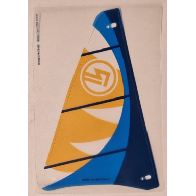 plastic sail with dark blue blue and bright light orange panels pattern