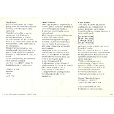 paper information note for parents 12v transformer - 108679