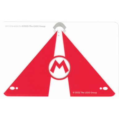plastic sail 15 x 10 with red and white triangles and super mario capital letter m in circle pattern