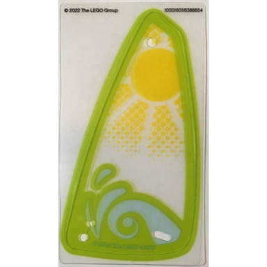 plastic triangle 6 x 12 sail with lime and bright light blue wave and yellow sun pattern