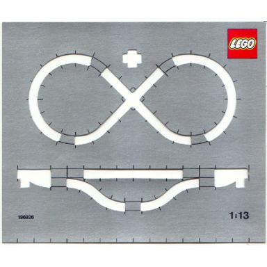paper cardboard train track layout template 1:13 scale for 4.5v 12v 159mm x 134mm with lego logo