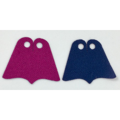mini doll cape cloth friends center and side points at bottom short with 2 small top holes and magenta and dark blue sides pattern