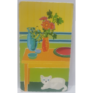 paper part for set 3149 - cardboard punch out with cat under table mountain pattern on opposite sides