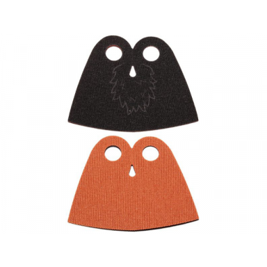 minifigure cape cloth short drop shape middle hole black with fur pattern and dark orange sides