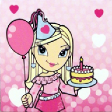 clikits frame insert paper 4 x 4 with heart character holding balloon and cake on pink gradient background pattern