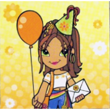 clikits frame insert paper 4 x 4 with daisy character holding balloon and envelope on orange gradient background pattern