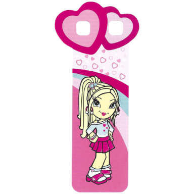 clikits paper bookmark with 2 holes with heart character and hearts pattern
