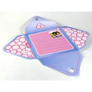 clikits paper envelope with hole with hearts stars flowers and pink and blue background pattern