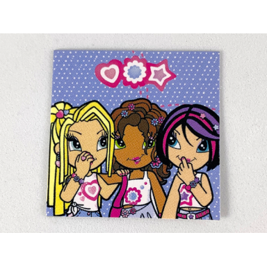 clikits frame insert paper 4 x 4 with heart daisy and star characters on blue background pattern