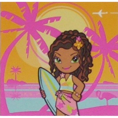 clikits frame insert paper 4 x 4 with daisy character holding surfboard on tropical sunrise sunset background pattern