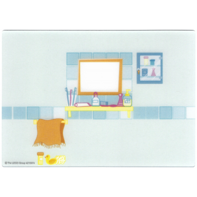 plastic part for set 5940 - bathroom backdrop with mirror shelf tiles towel and medicine cabinet pattern