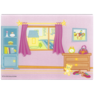 plastic part for set 5940 - bedroom backdrop with shelf window with curtains picture of horse rider and dresser pattern