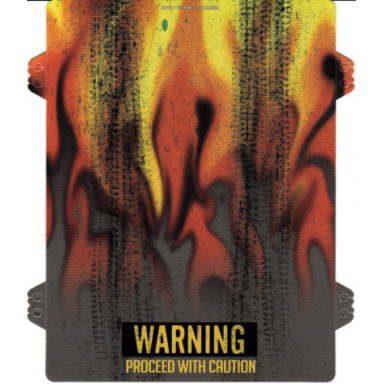 plastic ramp cover with flames and warning proceed with caution pattern