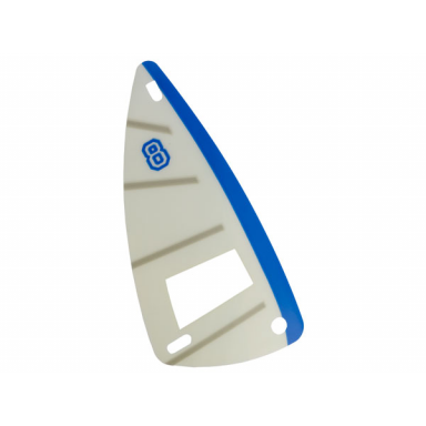 plastic part for set 6351 - white sail with trans-clear window light gray stripes blue spine and number 8 pattern