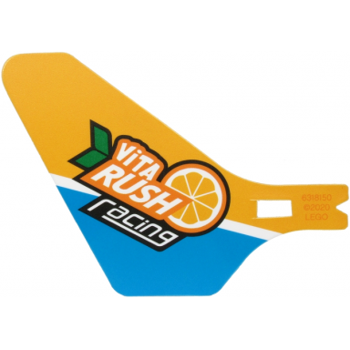 plastic tail for flying helicopter with vita rush racing logo on bright light orange and dark azure background pattern on both sides