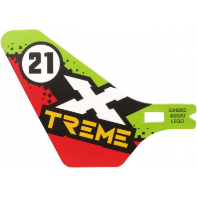plastic tail for flying helicopter with x treme and 21 in circle on lime and red background pattern on both sides