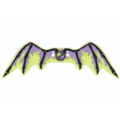 plastic dragon wings with 4 holes with black spines and yellowish green and medium lavender ghost tattered skin on trans-yellow background pattern