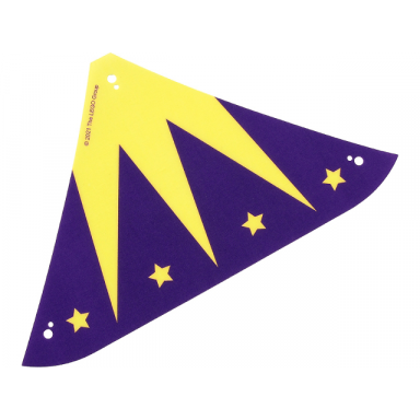 cloth tent roof wide with dark purple and bright light yellow zigzag and stars pattern